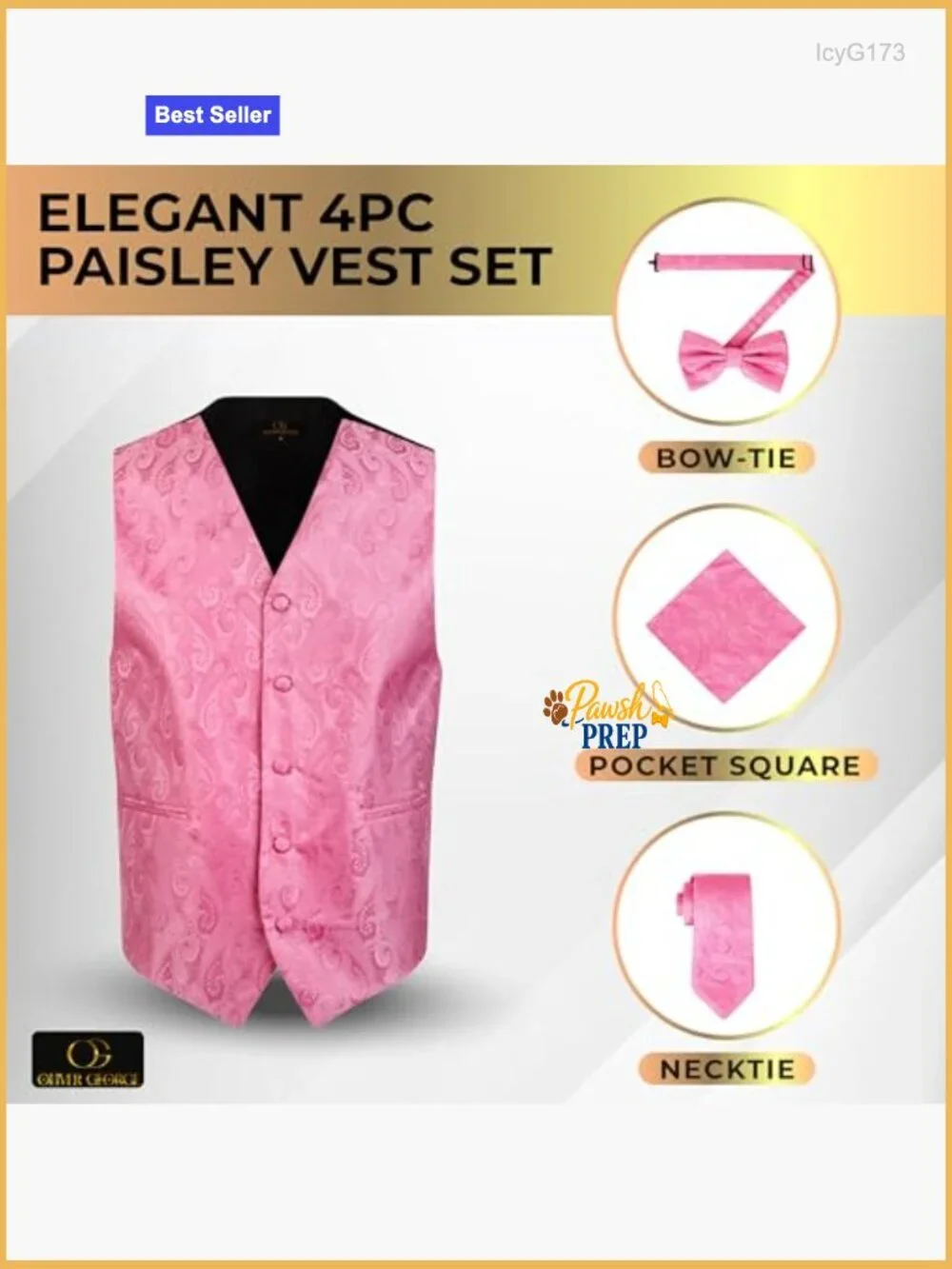 Men's 4-Piece Paisley Formal Vest Set with Tie Bowtie Handkerchief